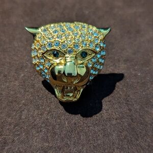 Gold Panther Head Ring